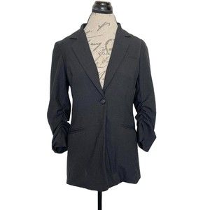 Peace of Cloth Womens Jacket Blazer Size 8 One Button Pinstriped Ruched Career